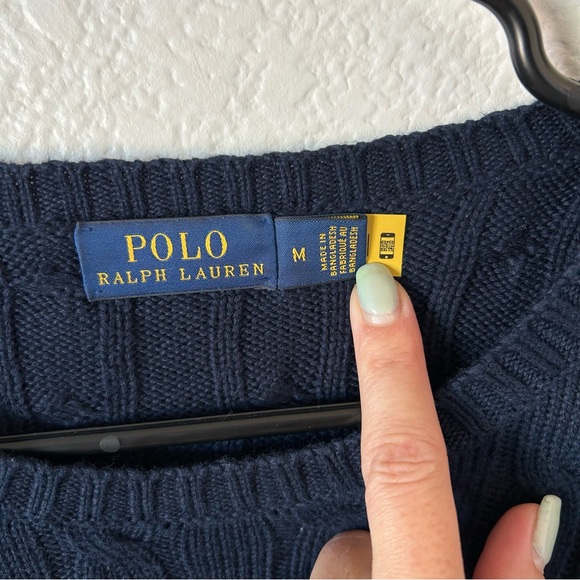 Ralph Lauren Men's 100% Cotton Cable Knit Navy Dark Blue Preppy Crewneck Sweater - Picture 3 of 7